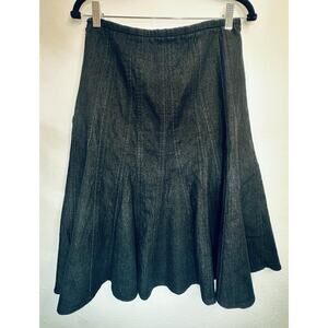 Vtg Dark Blue Denim Pleated Stretch Midi Skirt Size 6 Larry Levine